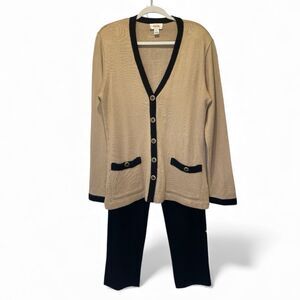 Talbots Tan and Black Cardigan with Pants Set size S